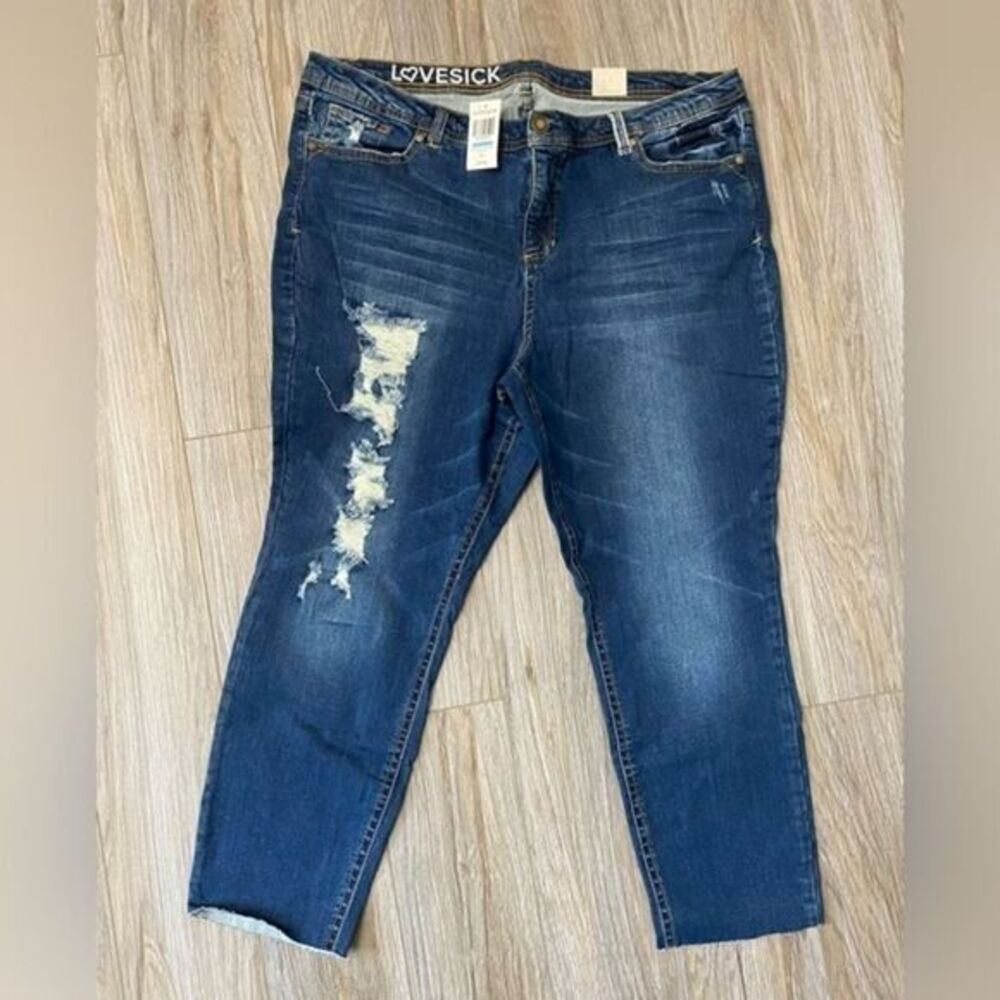 Lovesick Jeans Women's‎ 22 Blue Distressed Medium Wash Frayed Raw Hem Destructed
